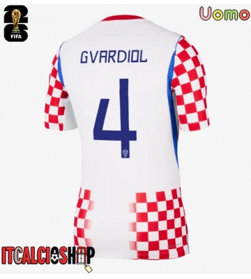 Croazia Josko Gvardiol #4 Prima Maglia Mondiali 2026 Manica Corta